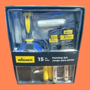 Wagner 15 Piece Paint Set Brushes, Rollers, Scraper, Trays, Tarp, Tape